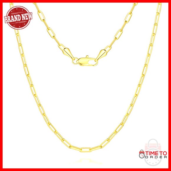 14K Gold Paperclip Chain Necklace Unisex Minimal Classic Elegant Adjustable